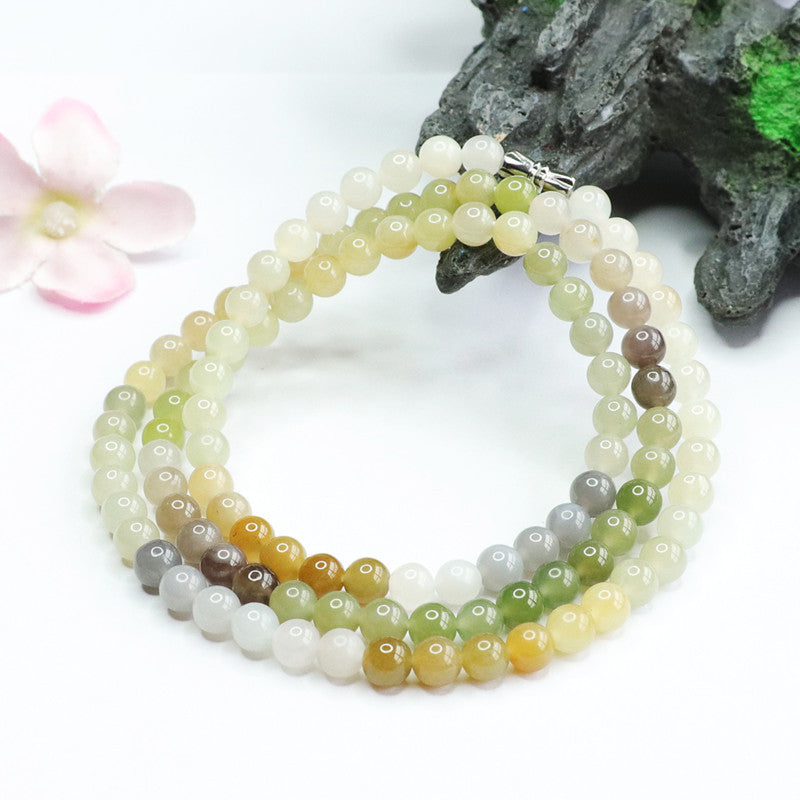 Natural Hotan Jade Colourful 108 Buddha Beads Necklace Beads Jade