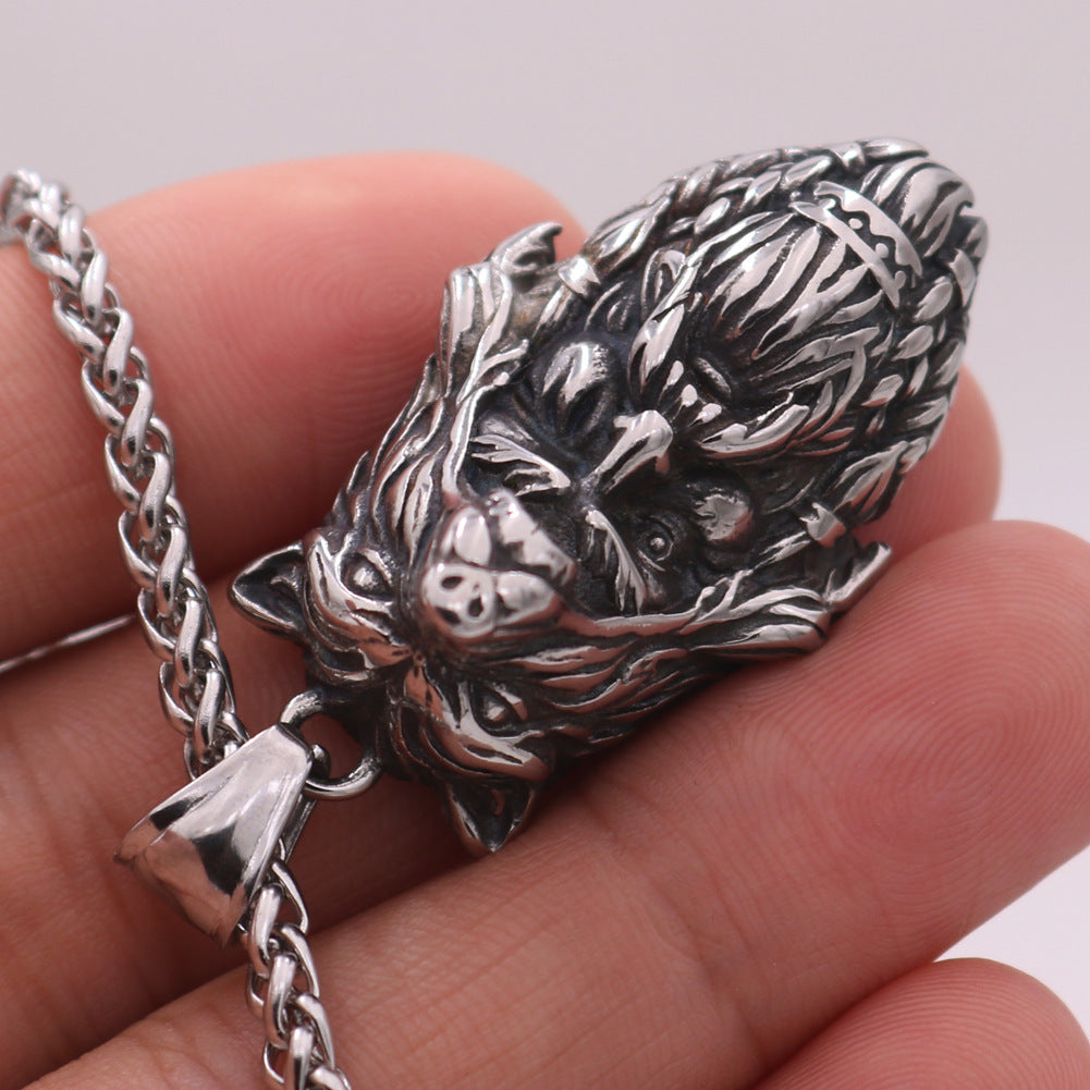 Wolf Head Stainless Steel Necklace Inspired by Viking Mythology and Norse Legacy