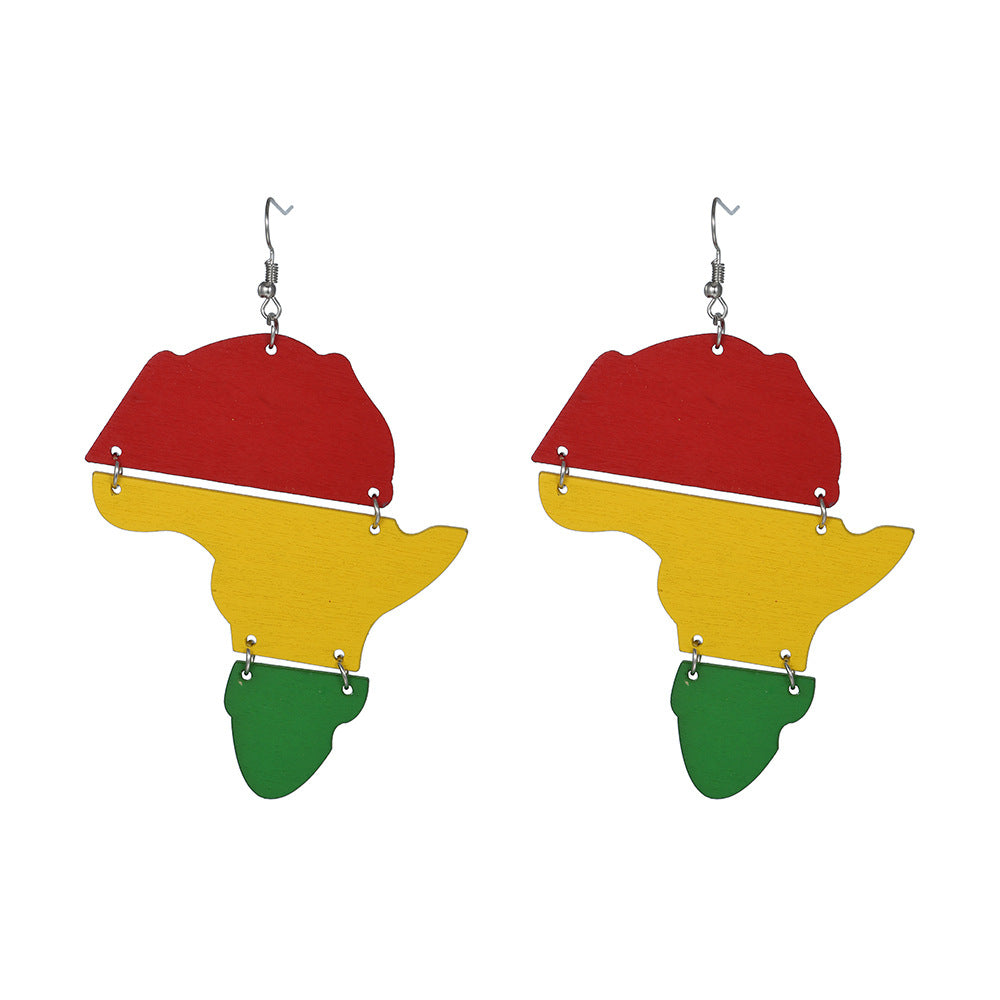 African Leaf Layered Wooden Earrings with Retro Style