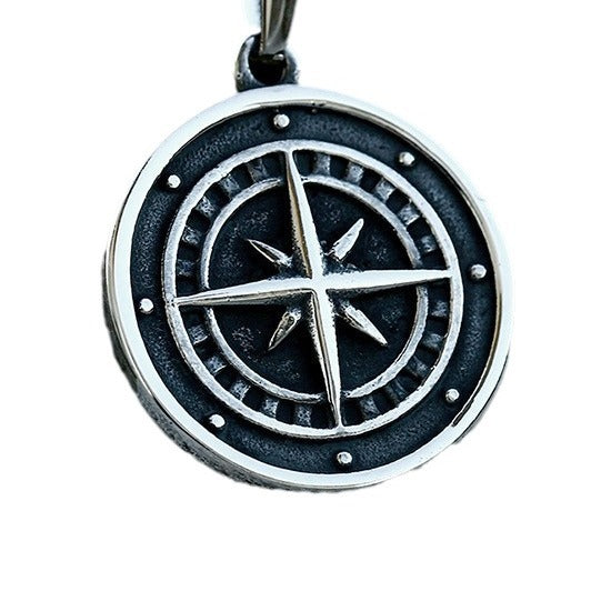 Vintage-Inspired Stainless Steel Compass Pendant for Men - Hip-Hop Titanium Steel Jewelry