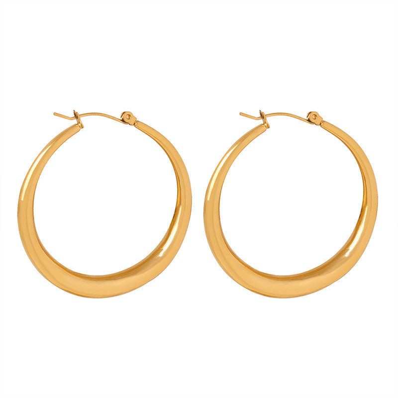 Exaggerated Tempered Elegance: Titanium Steel Gold-Plated Large Circle Earrings