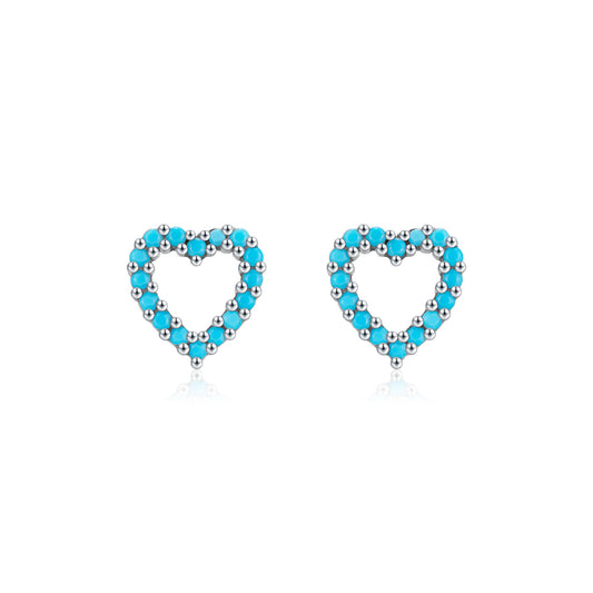 S925 Sterling Silver Turquoise Hollow Love Earrings