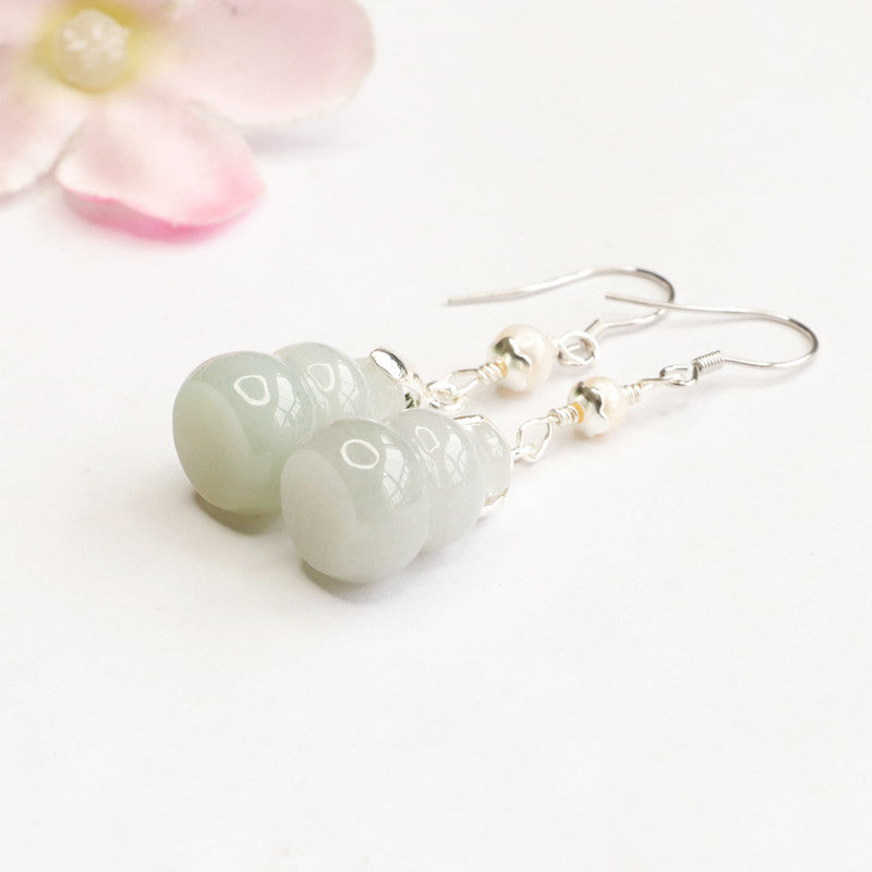 Elegant Sterling Silver and Jade Gourd Earrings