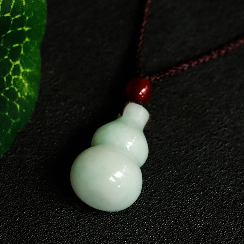 Fortune's Favor Sterling Silver Jade Gourd Pendant