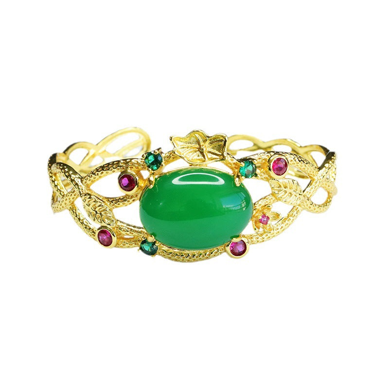 Golden Hollow Green Chalcedony Bracelet