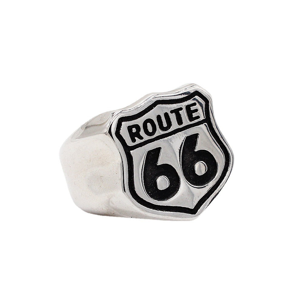 Retro Route 66 Men's Titanium Steel Ring in Hip Hop Style