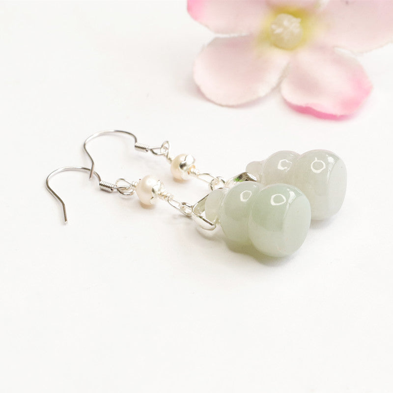 Elegant Sterling Silver and Jade Gourd Earrings