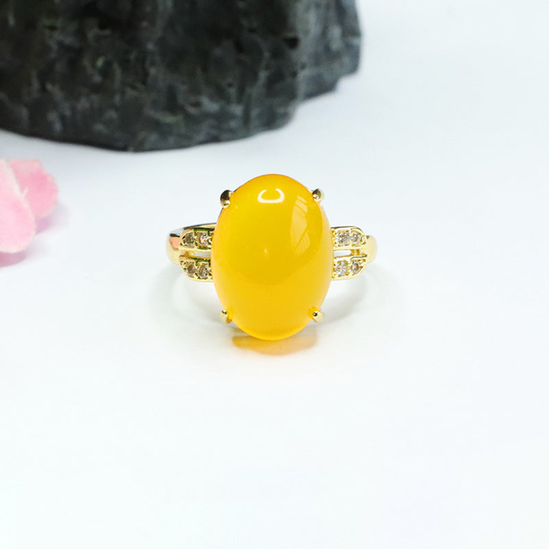 Yellow Chalcedony Zircon Sterling Silver Ring with Adjustable Opening