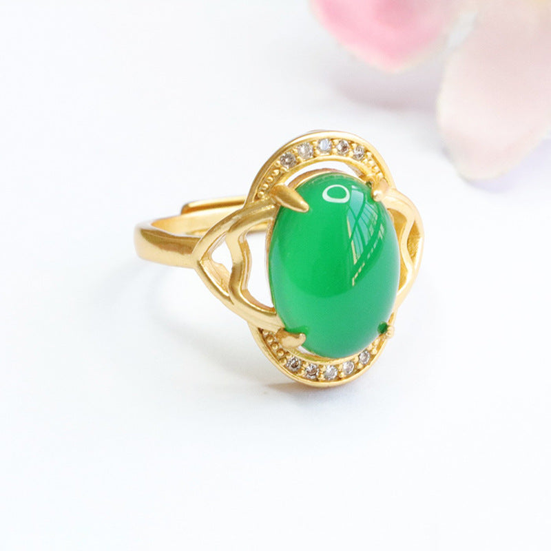 Golden Green Chalcedony Retro Finger Ring