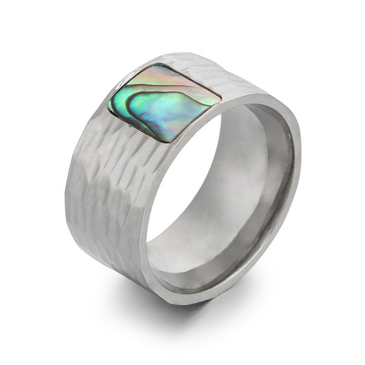 Stylish Abalone Shell Embossed Stainless Steel Men's Ring