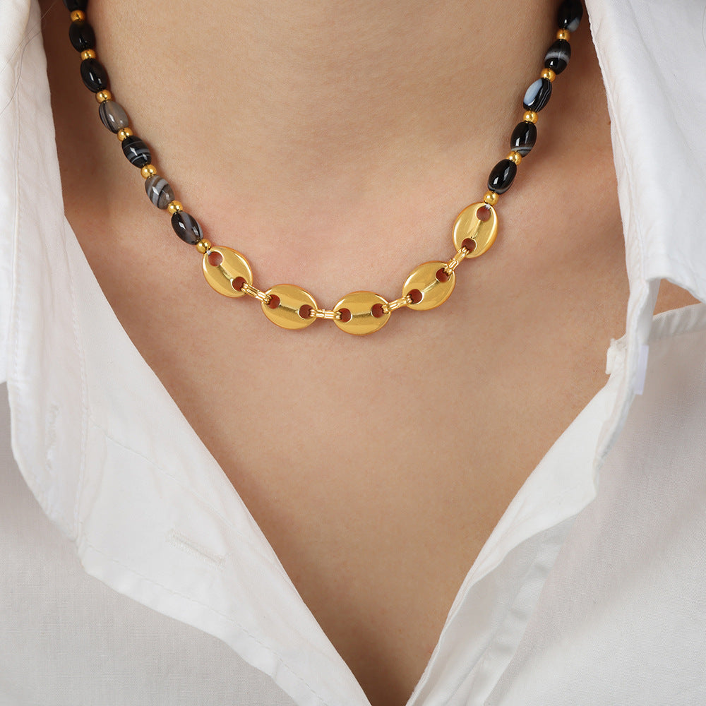 Vintage-inspired Agate Abacus Bead Necklace with Pig Nose Chain - Handcrafted High-End Jewelry