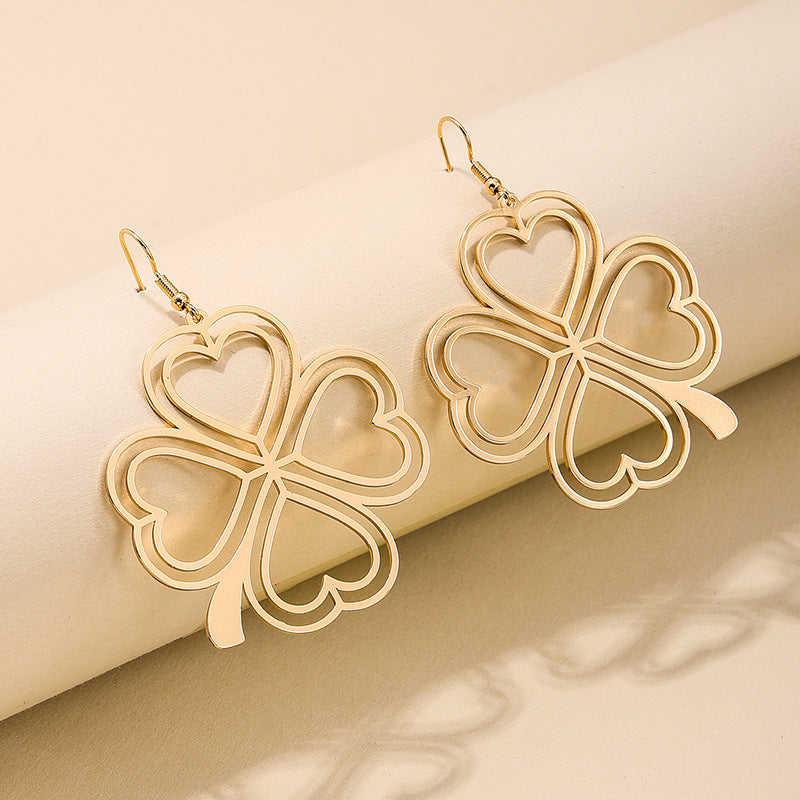 Exaggerated Four Leaf Clover Line Earrings - Vienna Verve Collection