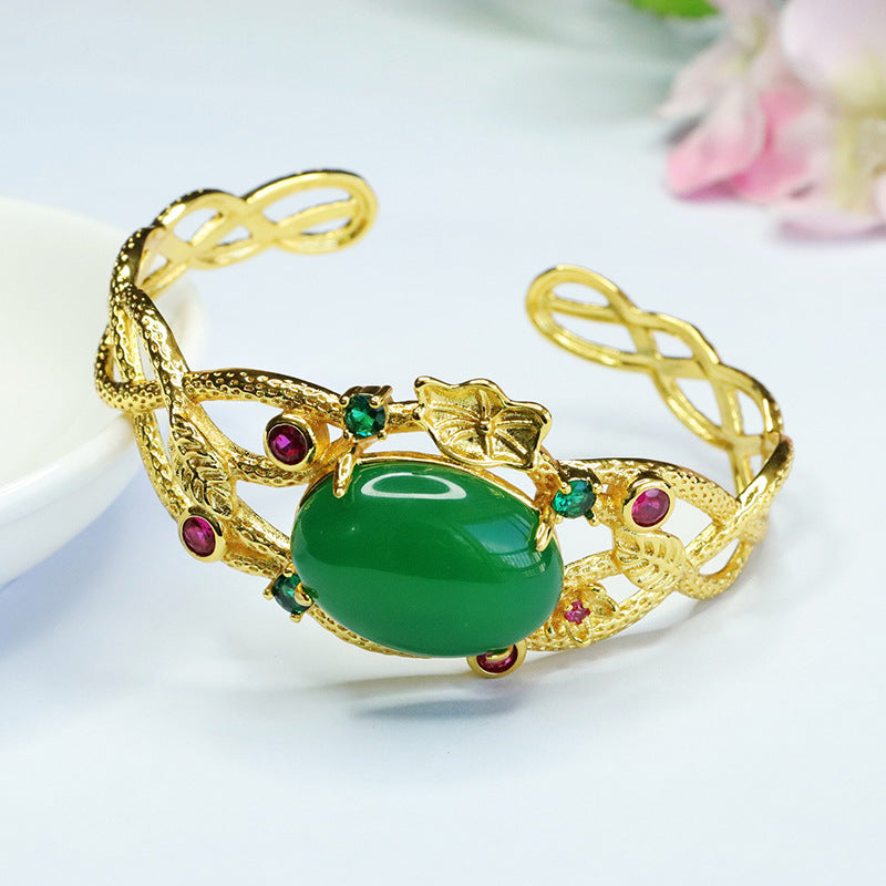 Golden Hollow Green Chalcedony Bracelet