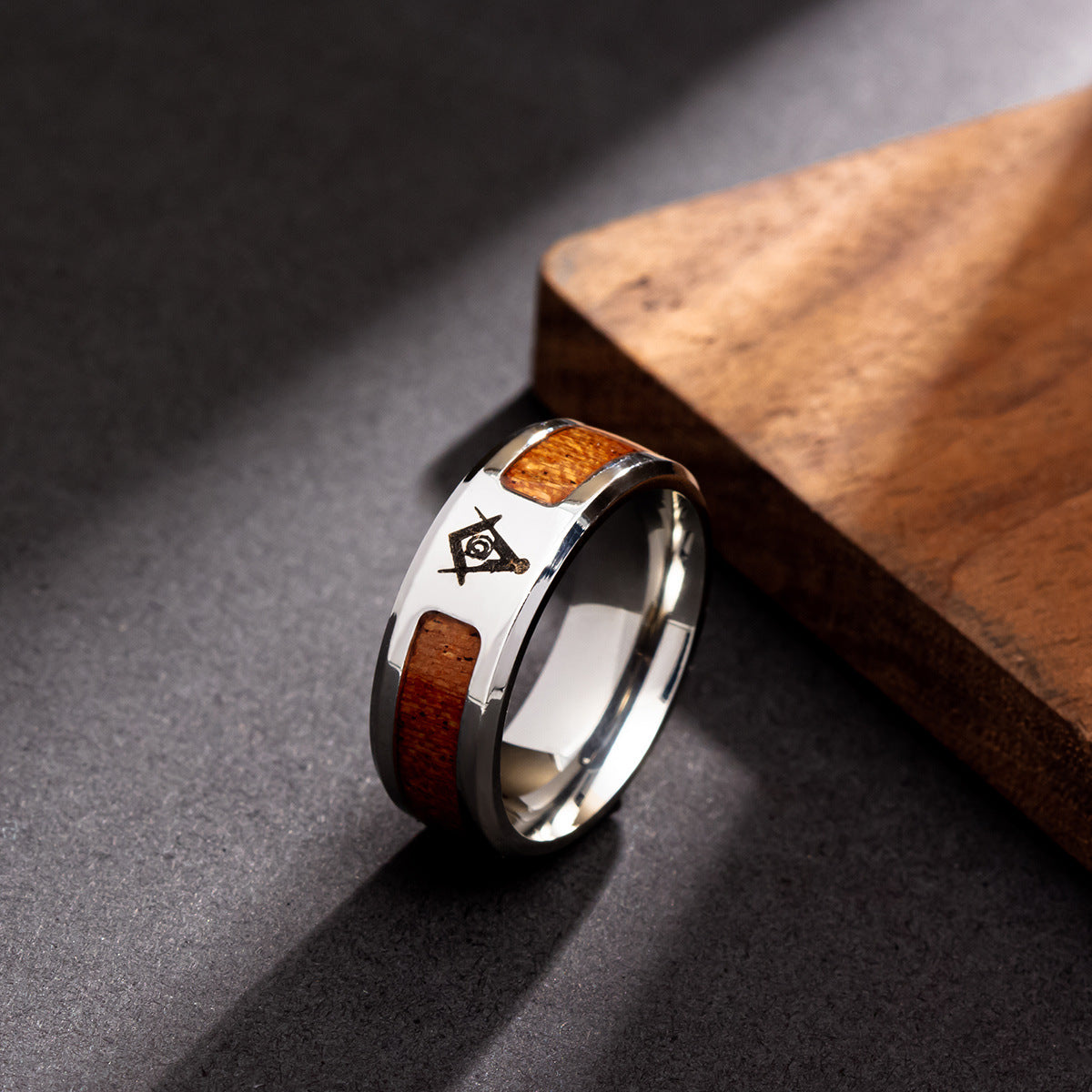 Stainless Steel Acacia Wood Grain Tree of Life Ring - Men's Fashion Jewelry