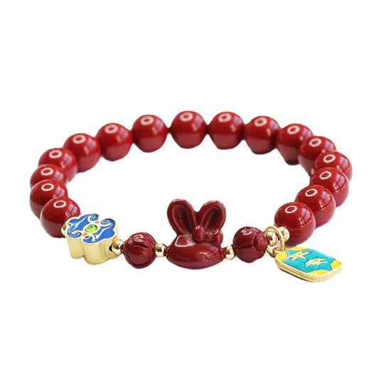 Auspicious Clouds Cinnabar Stone Rabbit Head Bracelet