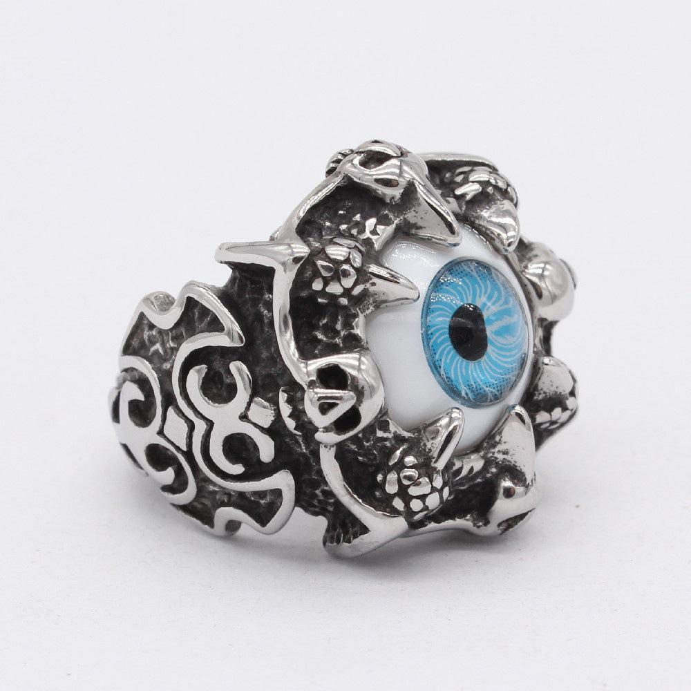 Devil Blue Eye Titanium Steel Ring for Men