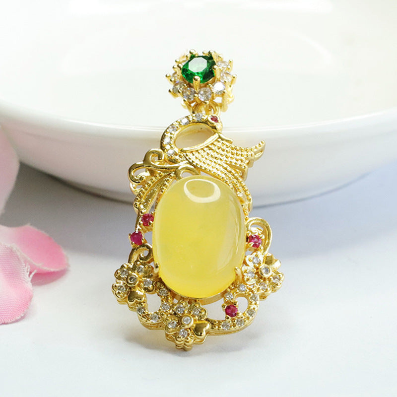 Phoenix Pendant with Beeswax Amber Zircon in Ethnic Style