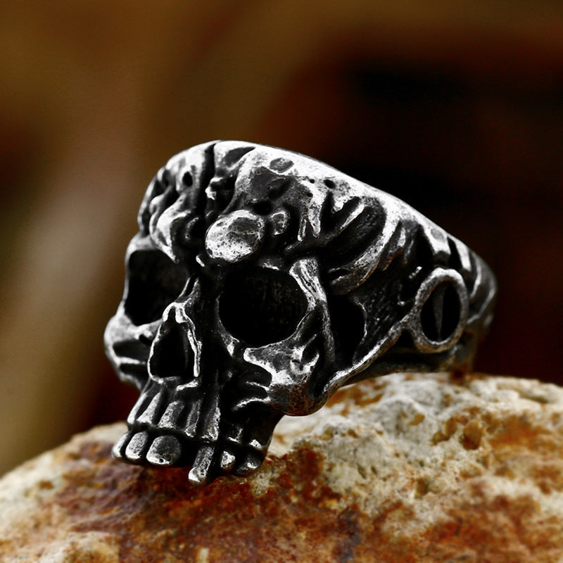 Retro Hip-Hop Skull Titanium Steel Ring for Men - Cross-Border Punk Style, Wholesale Available