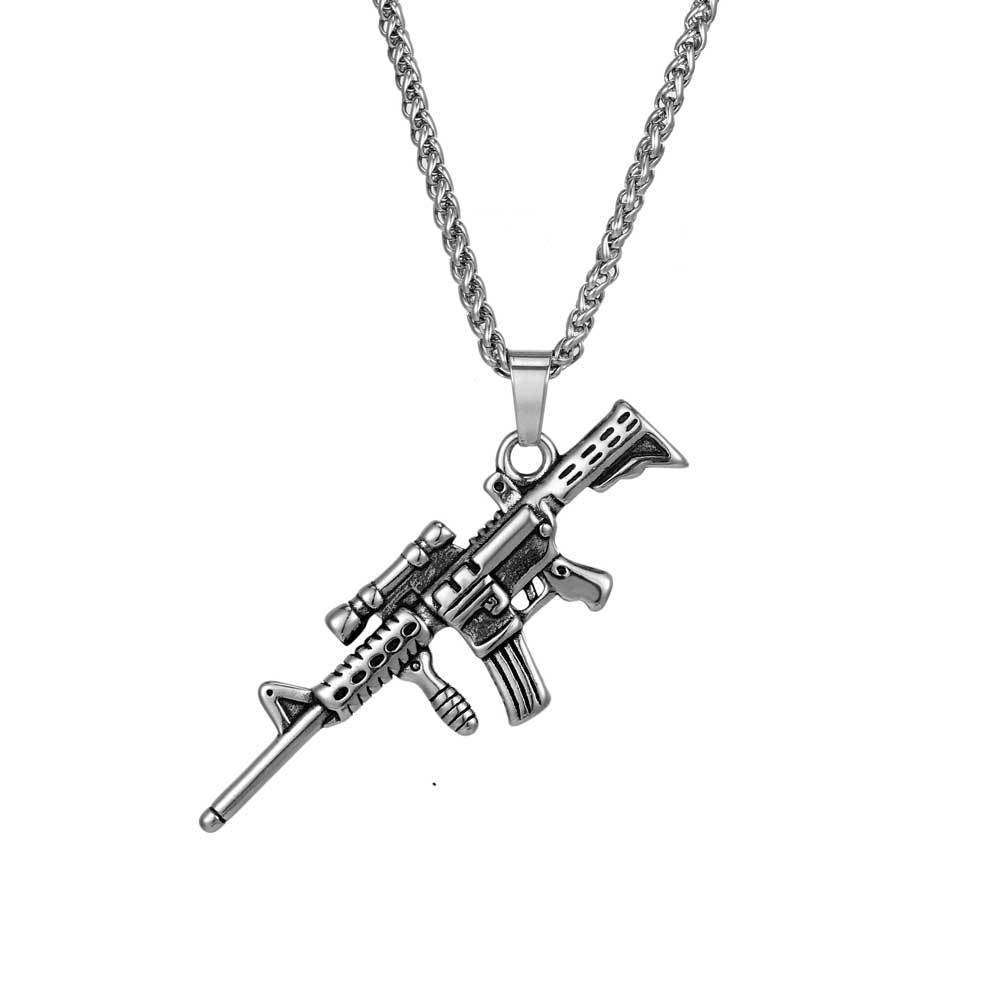 Titanium Steel Sniper Rifle Pendant Necklace for Men - Retro Gun Jewelry Design