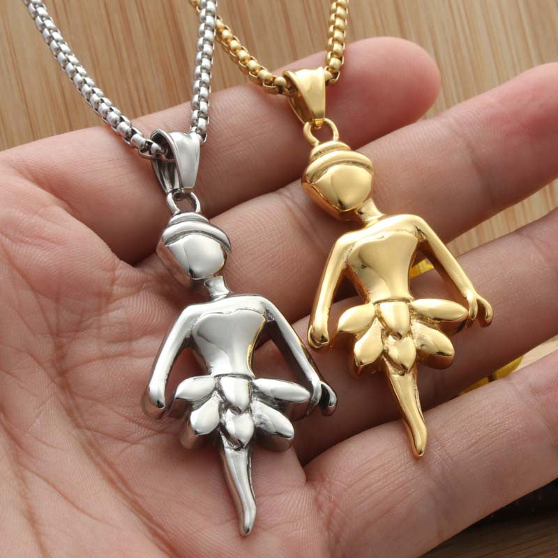 Punk Dance Titanium Steel Ballet Girl Pendant Necklace - Retro Trendy Stainless Steel Design