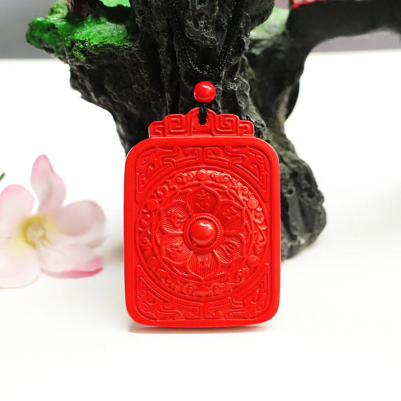 Flower Blossoms Cinnabar Stone Sterling Silver Buddha Pendant