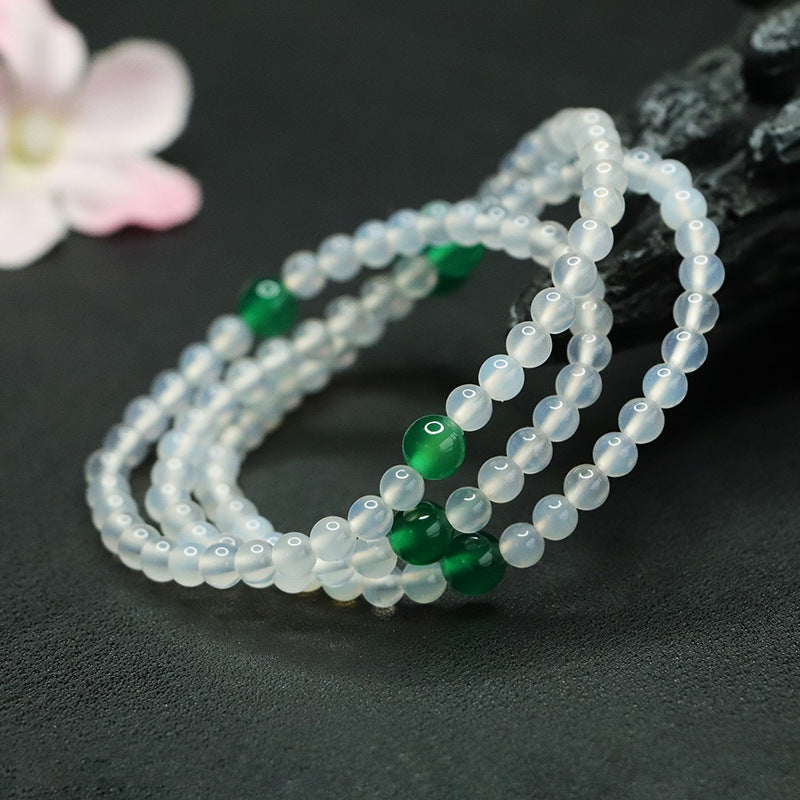 Round Green Agate and White Chalcedony Sterling Silver Necklace and Bracelet Set from Fortune's Favor Collection