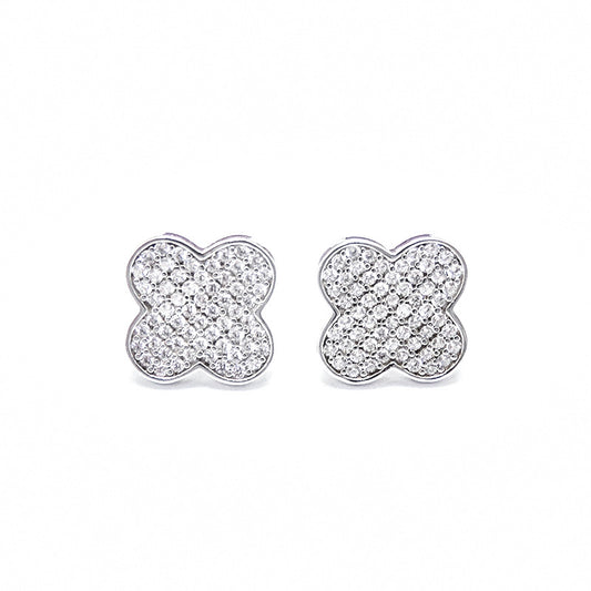 Full Zircon Four-leaf Clover Silver Stud Earrings