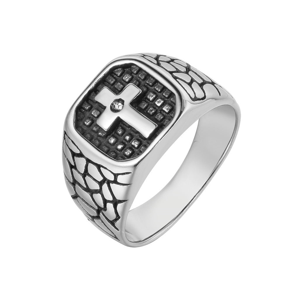 Latin Cross Cracked Titanium Steel Ring for Men