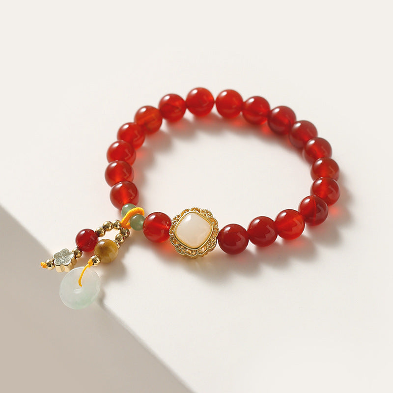 Chinese Style Red Agate Bracelet with Sterling Silver Safety Clasp