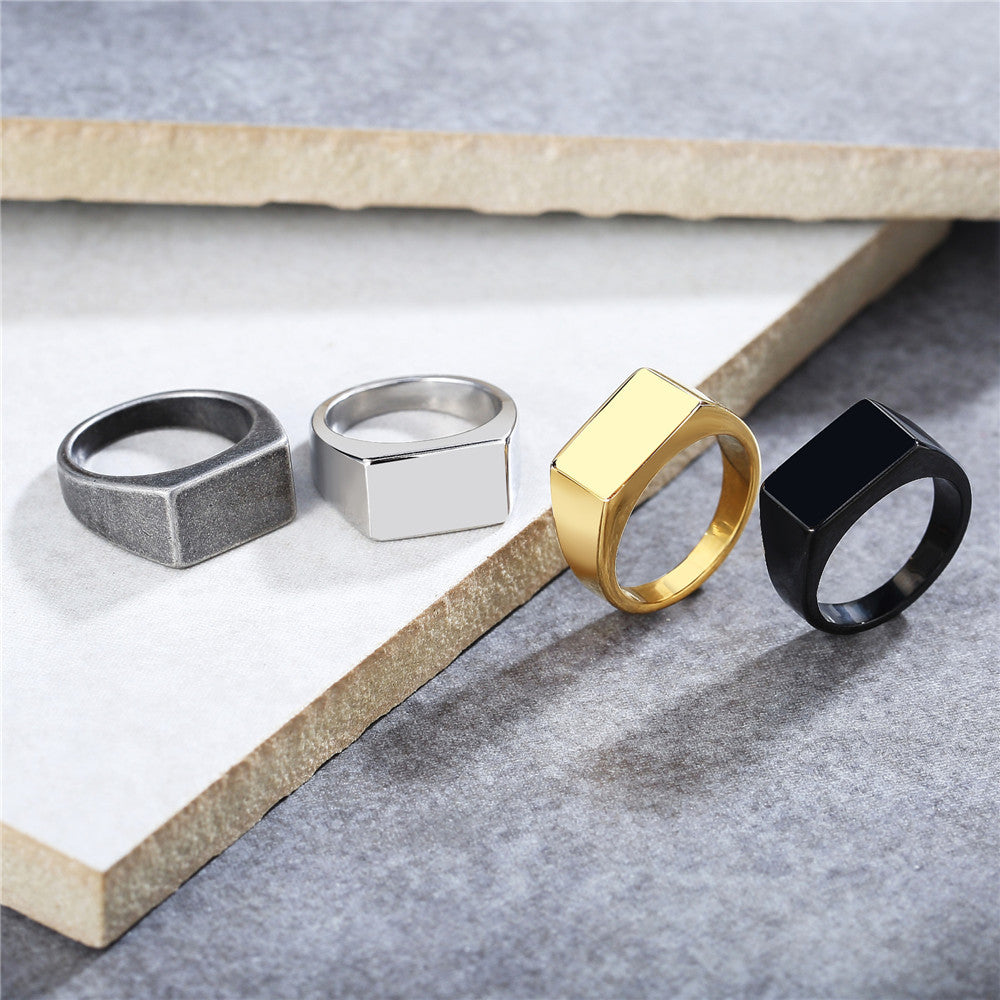 Retro Titanium Steel Ring with Minimalist Inscription