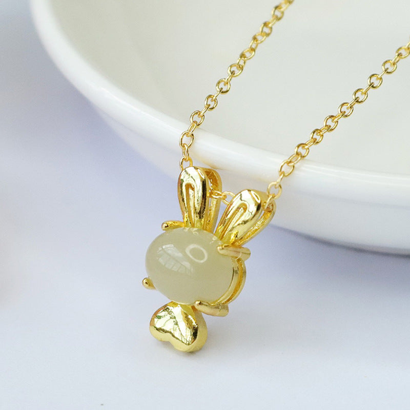 Golden Rabbit Pendant crafted with natural Hetian Jade