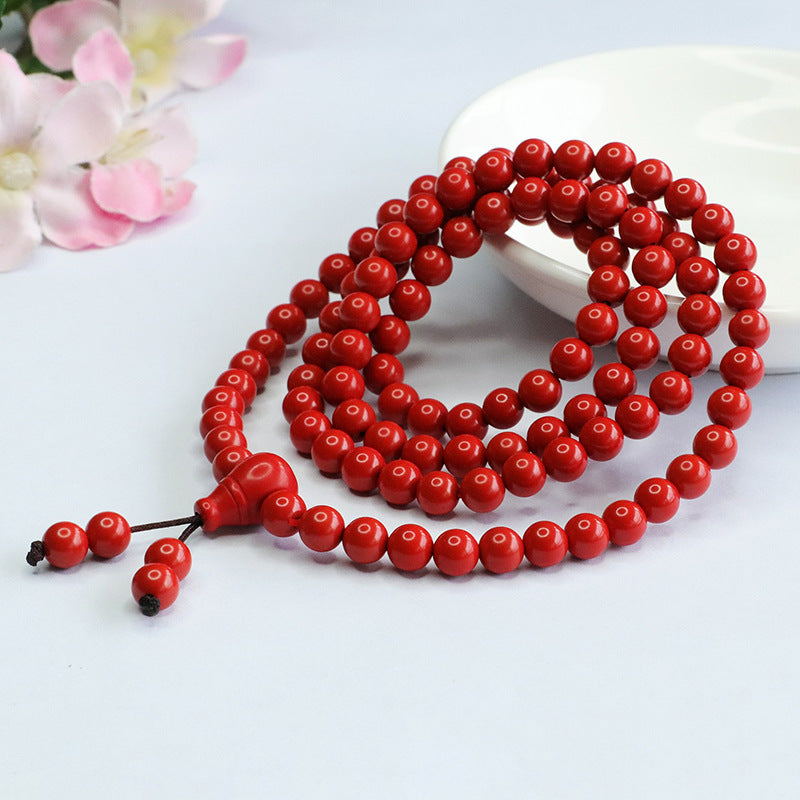 Red Sand 8mm 108 Buddha Beads Sterling Silver Bracelet