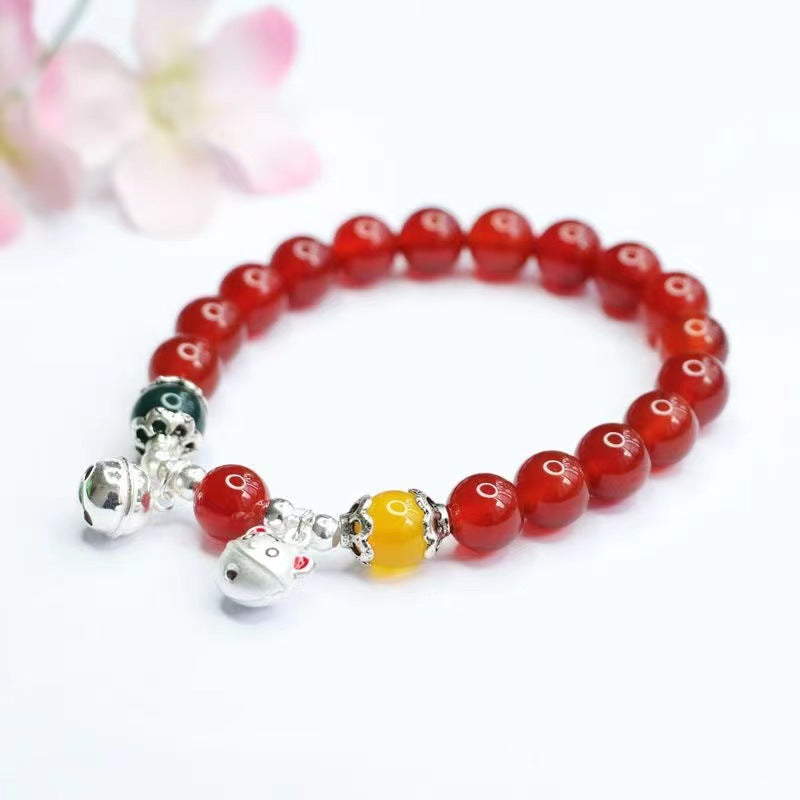 Red Agate and Chalcedony Sterling Silver Bell Bracelet