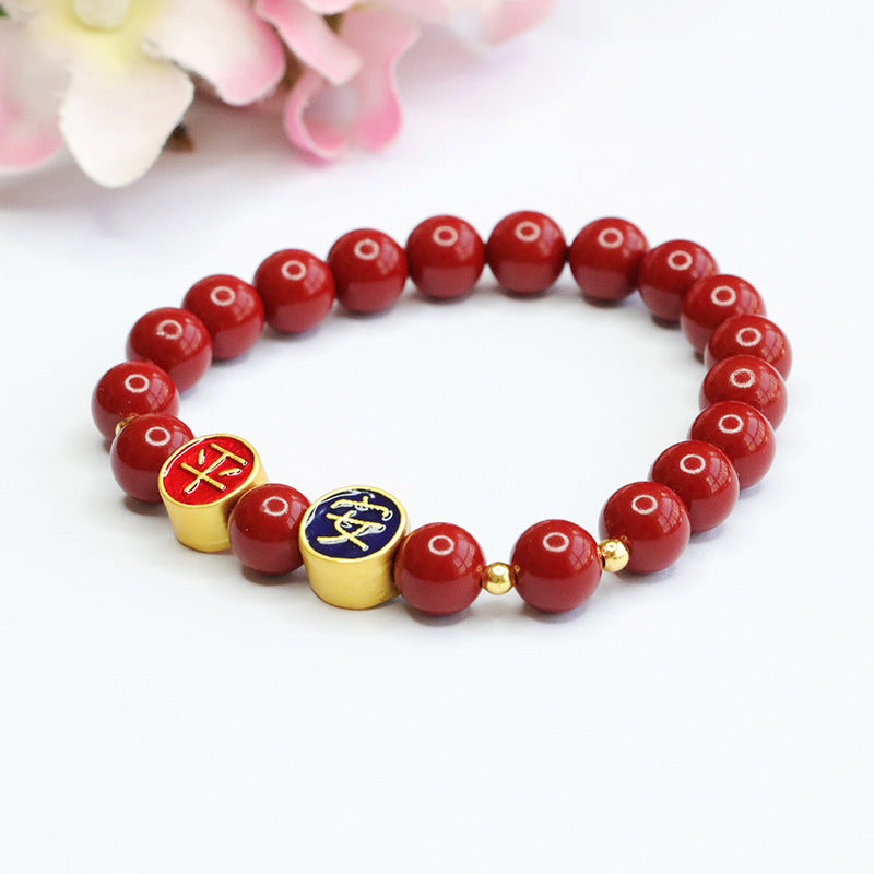 Ethnic Style Purple and Gold Cinnabar Stone Bracelet