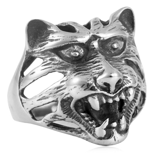 Titanium Steel Hollow Wolf Ring - Retro Trendy Men's Accessory in European and American Style