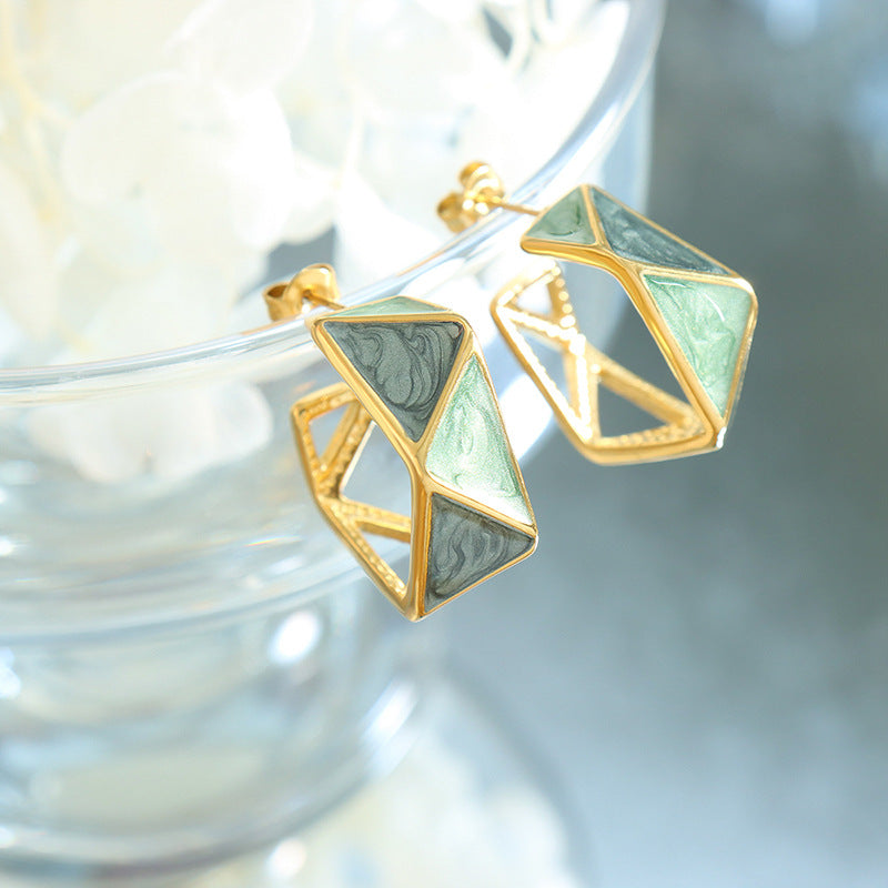 Enamel Drip Geometric Spring Earrings - Celebrity Statement Jewelry