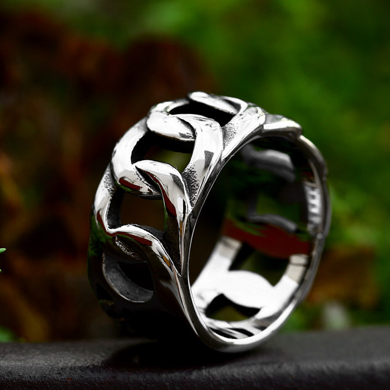 Titanium Steel Retro Locomotive Chain Ring for Men - Trendy Fashion Jewelry