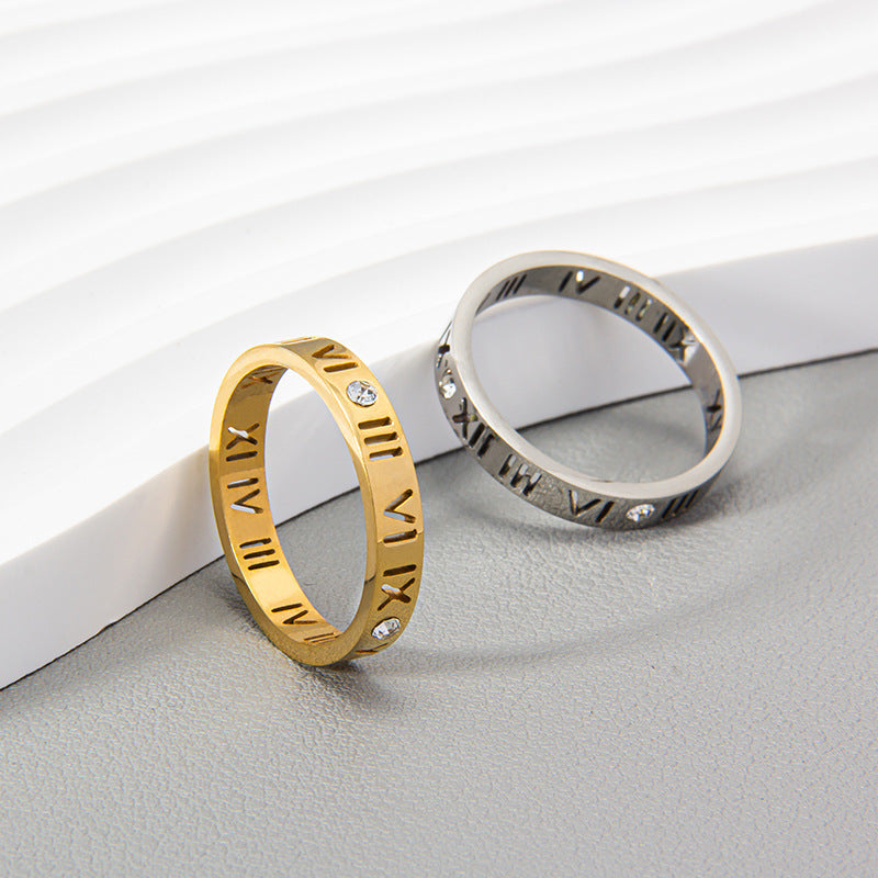 Stylish Stainless Steel Roman Numeral and Diamond Couple's Letter Ring for Men | European and American Design