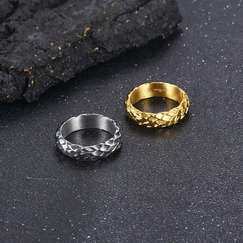 Personalized Punk Retro Snake Scale Titanium Steel Ring for Men