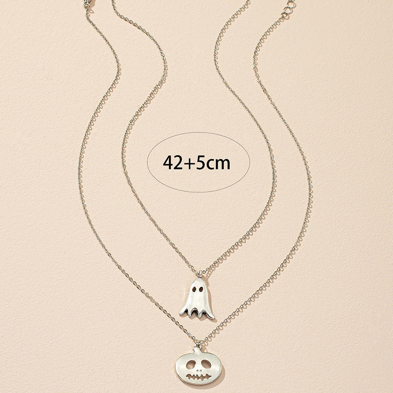 Festive Pumpkin Ghost Necklace Set with Hip-Hop Sweater Chain - Vienna Verve Collection