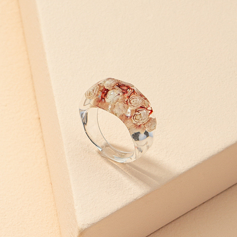 European and American Inspired Handcrafted Flower Ring with Dry Flowers