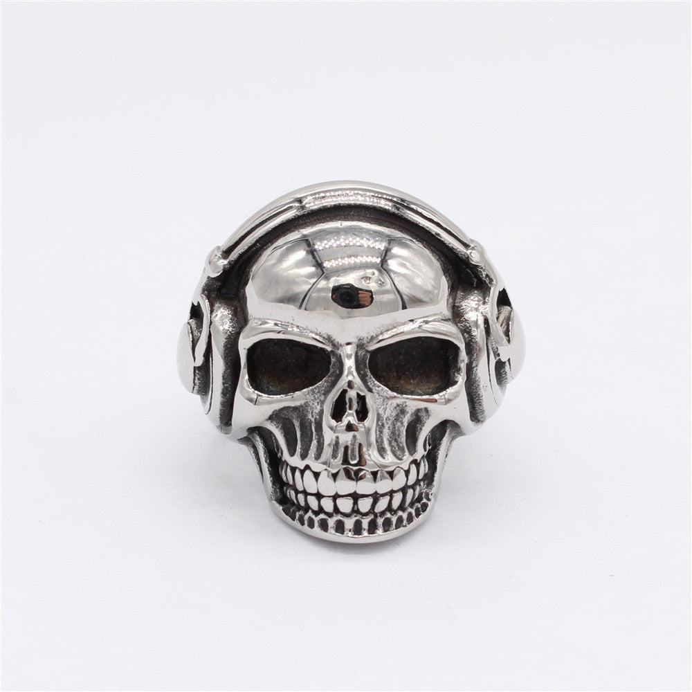 Halloween Music Earbuds Skull Titanium Steel Ring for Men