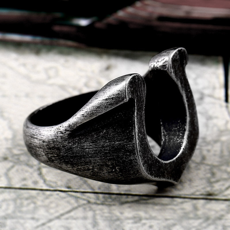 Gothic U-Shaped Horseshoe Ring for Men - Personalized Titanium Steel Fashion Jewelry