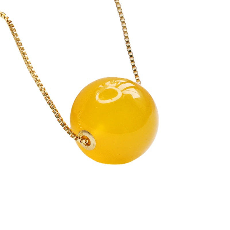 Golden Necklace Featuring Round Yellow Chalcedony Bead Pendant