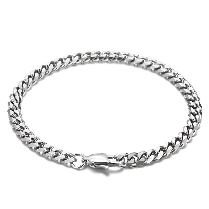 Customizable Handmade Jewelry: Japanese and Korean Inspired Titanium Steel Cuban Chain Bracelets for Men and Women