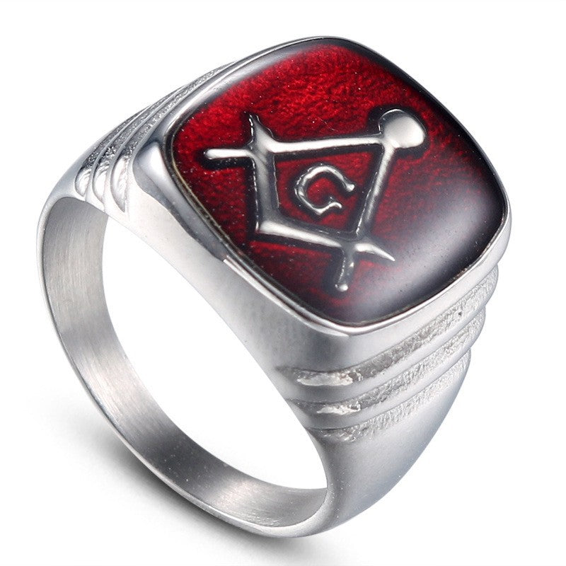 Retro Punk Epoxy Freemason Ring for Men - European and American Fashion Jewelry