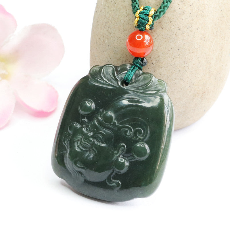 Jewelry Necklace with Hetian Jade God of Wealth Pendant