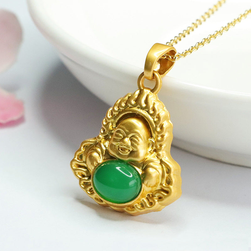 Green Chalcedony Maitreya Buddha Pendant with Sterling Silver