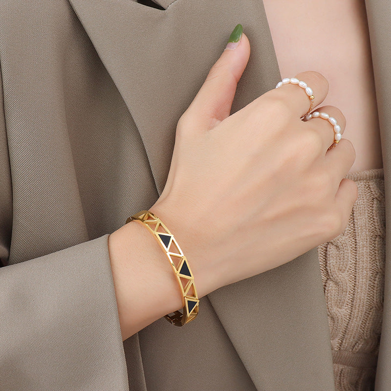 Geometric Triangle Hollow Bracelet in 18k Gold Plated Titanium Steel - Stylish Hand Jewelry for Women