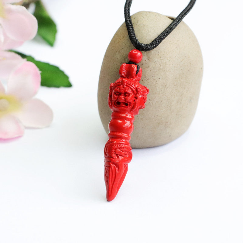 Cinnabar Stone Red Sand Vermilion Pendant: Mystic Protector Necklace